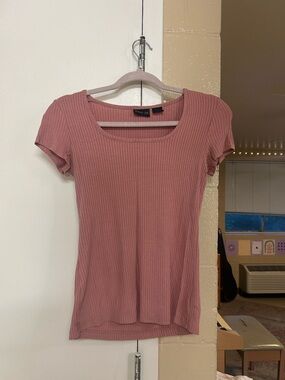 Rachel Zoe Ribbed Scoop Neck Short Sleeve Top - Rose